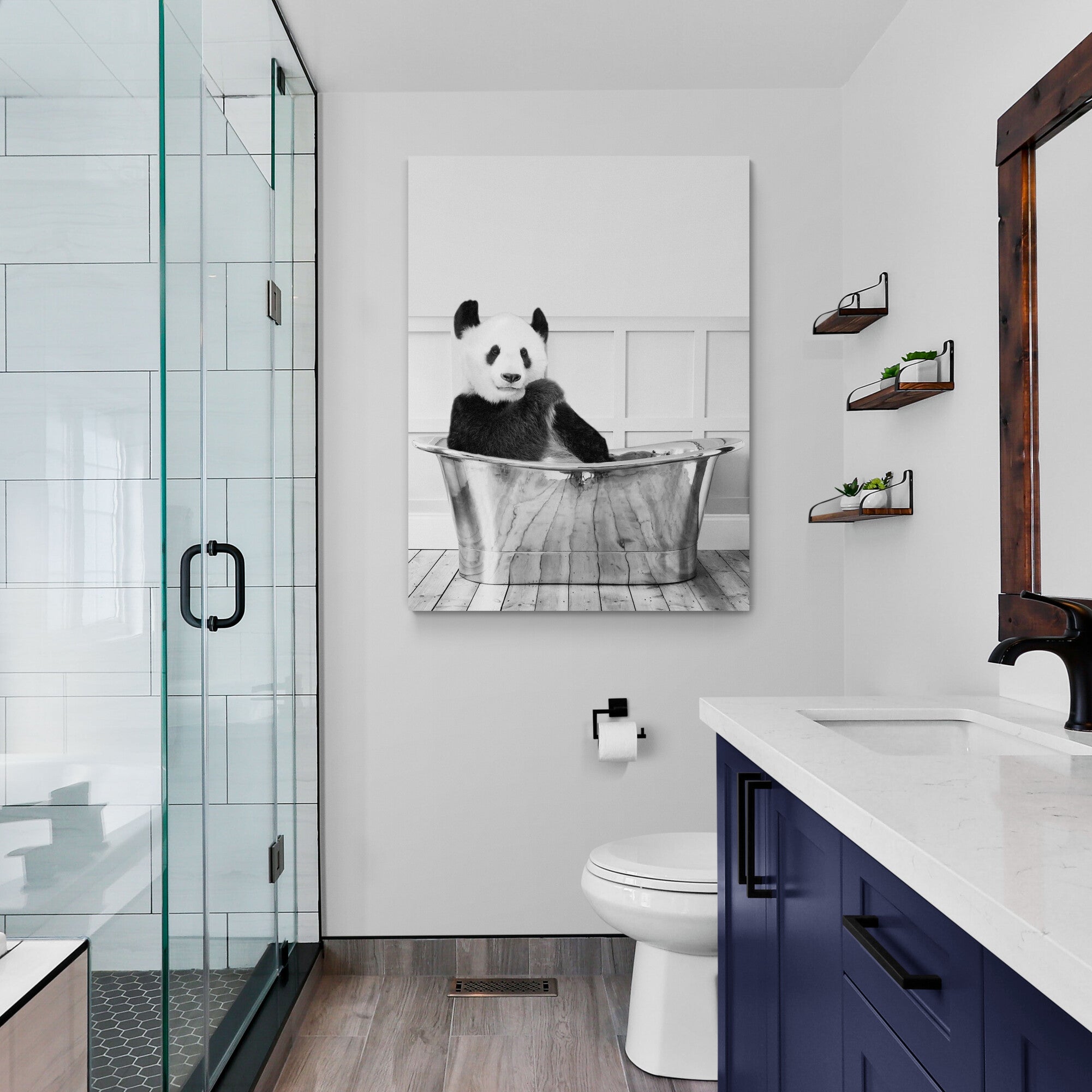 Panda In Bath - Funny Bathroom Wall Art - Canvas Wall Art Framed Print - Various Sizes
