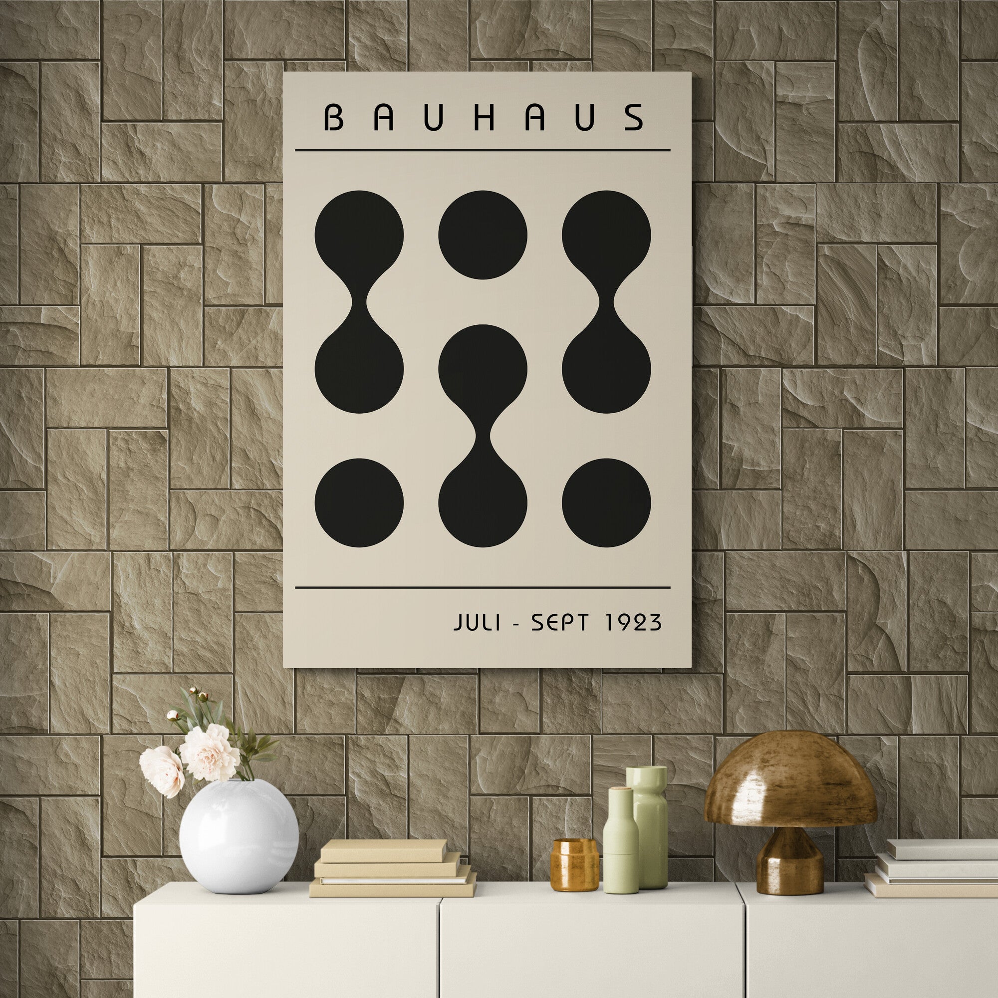 Bauhaus - Connected Circles Grid Wall Art - Canvas Wall Art Framed Print - Various Sizes