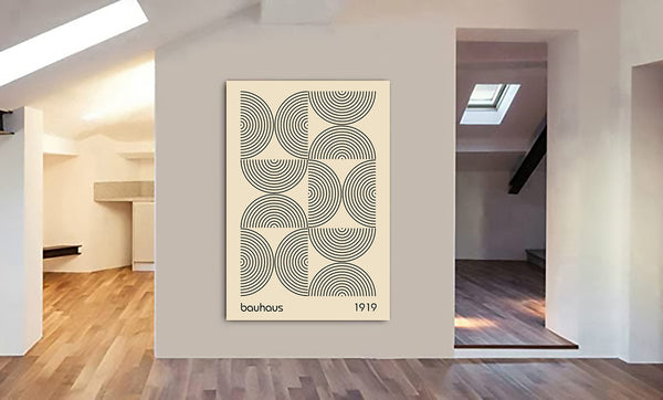 Bauhaus - Half Circles Lines Wall Art - Canvas Wall Art Framed Print - Various Sizes