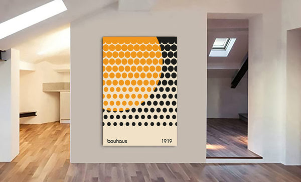 Bauhaus Circles on Circle Abstract Art - Canvas Wall Art Framed Print - Various Sizes