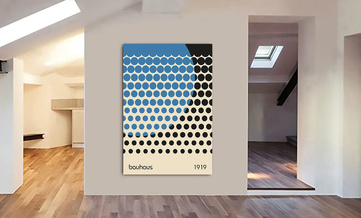 Bauhaus Circles on Circle Blue Wall Art - Canvas Wall Art Framed Print - Various Sizes