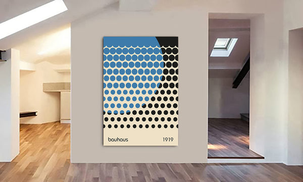 Bauhaus Circles on Circle Blue Wall Art - Canvas Wall Art Framed Print - Various Sizes