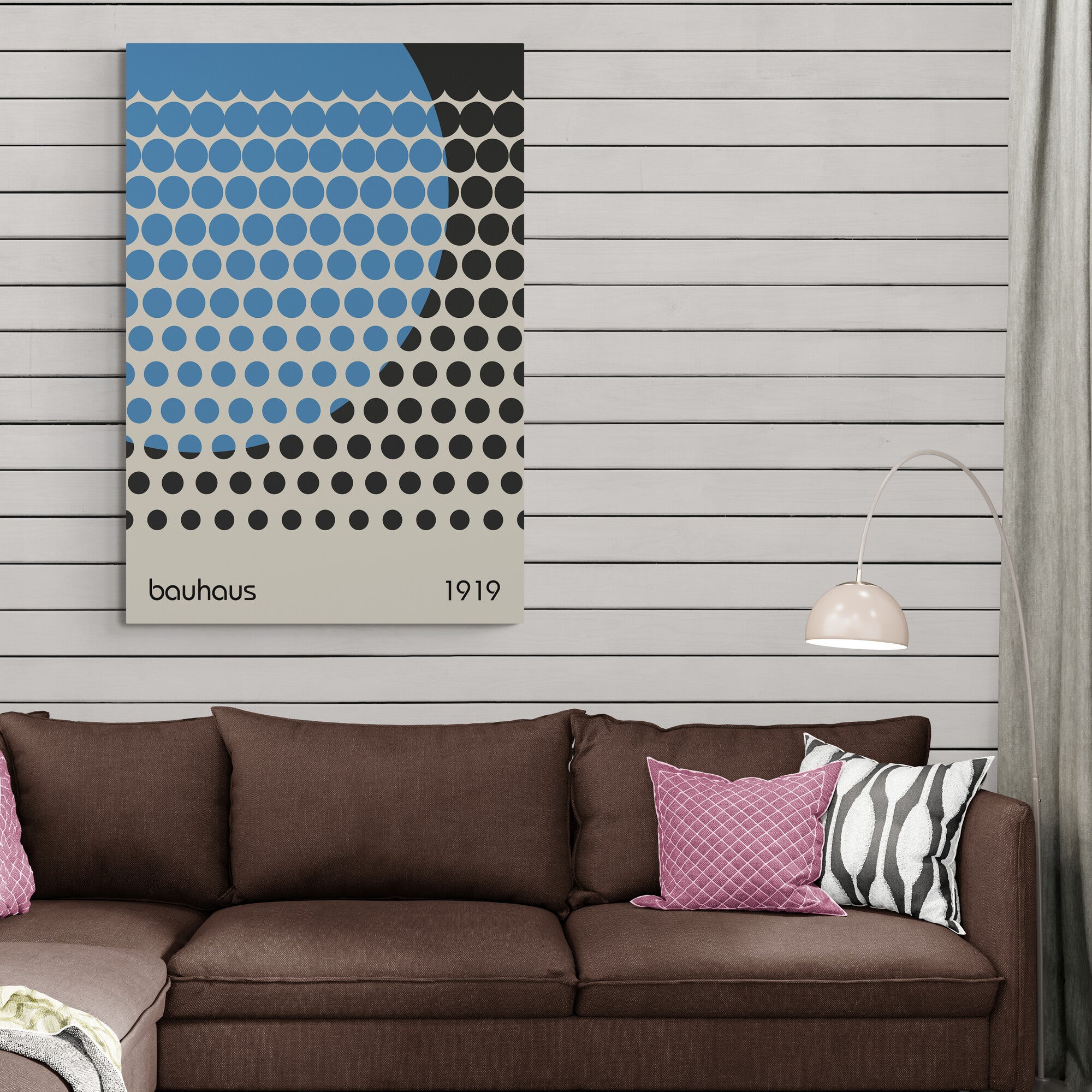Bauhaus Circles on Circle Blue Wall Art - Canvas Wall Art Framed Print - Various Sizes
