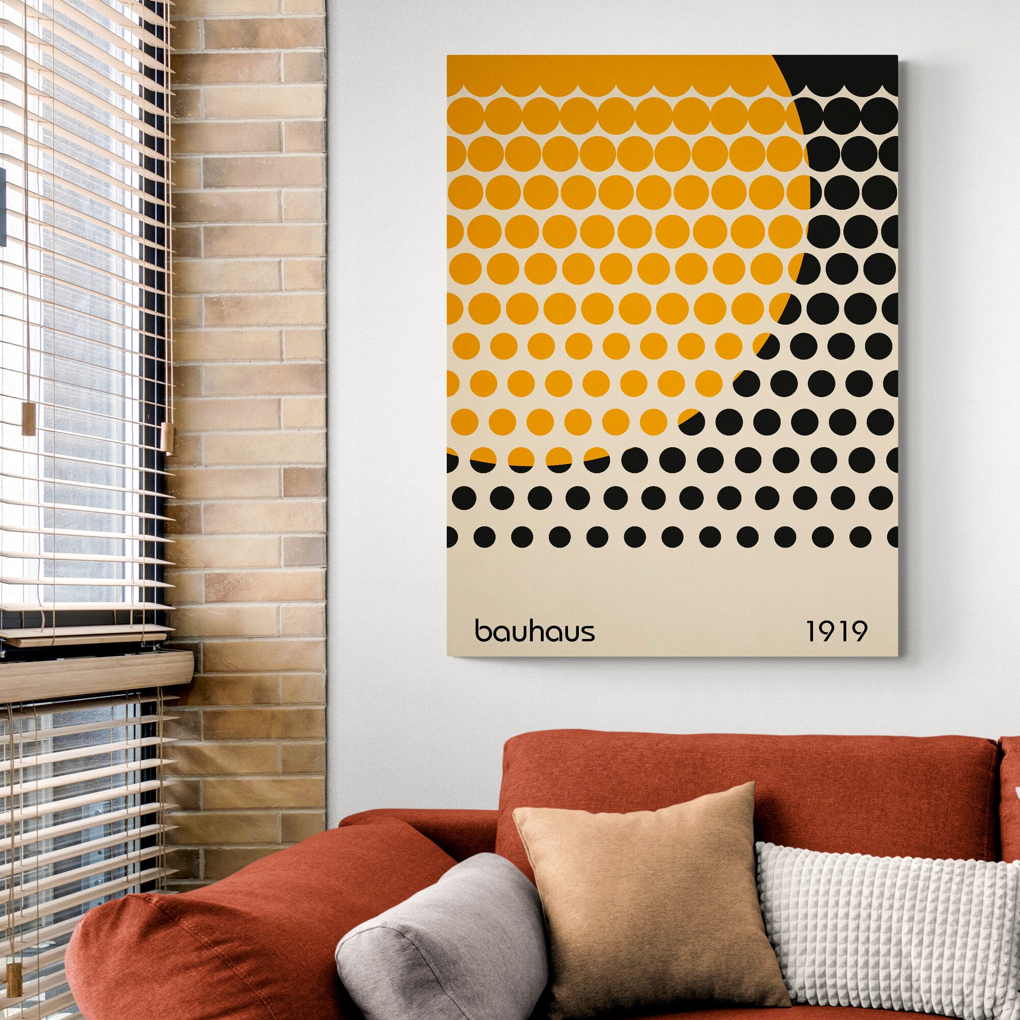 Bauhaus Circles on Circle Abstract Art - Canvas Wall Art Framed Print - Various Sizes