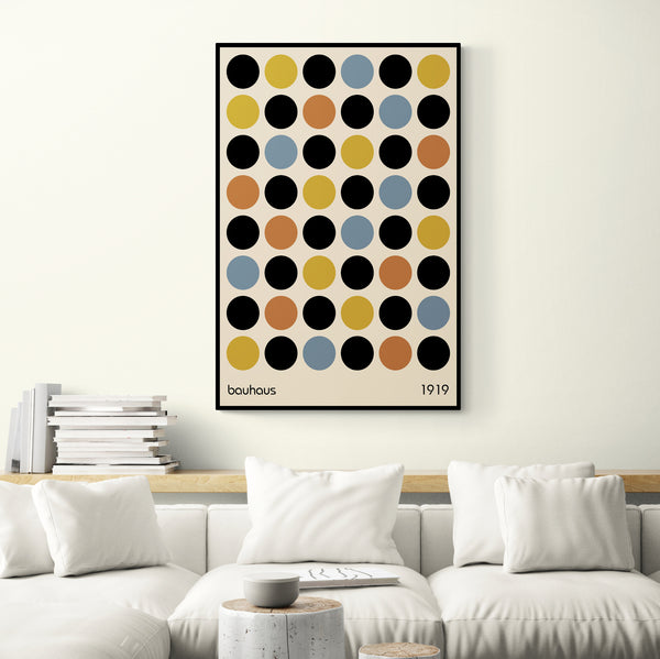 Bauhaus Coloured Circles Abstract - Canvas Wall Art Framed Print - Various Sizes