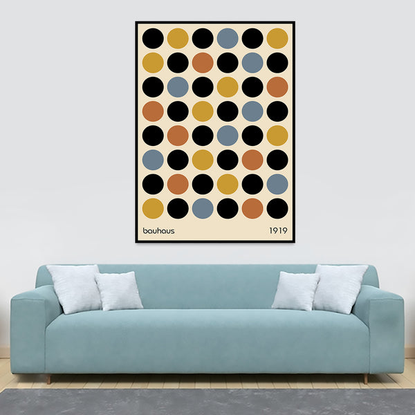Bauhaus Coloured Circles Abstract - Canvas Wall Art Framed Print - Various Sizes