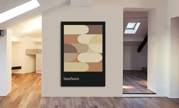 Bauhaus Geometric Shapes Brown - Abstract - Canvas Wall Art Framed Print - Various Sizes