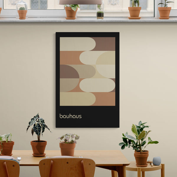 Bauhaus Geometric Shapes Brown - Abstract - Canvas Wall Art Framed Print - Various Sizes