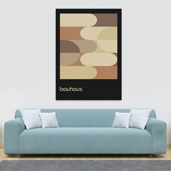 Bauhaus Geometric Shapes Brown - Abstract - Canvas Wall Art Framed Print - Various Sizes
