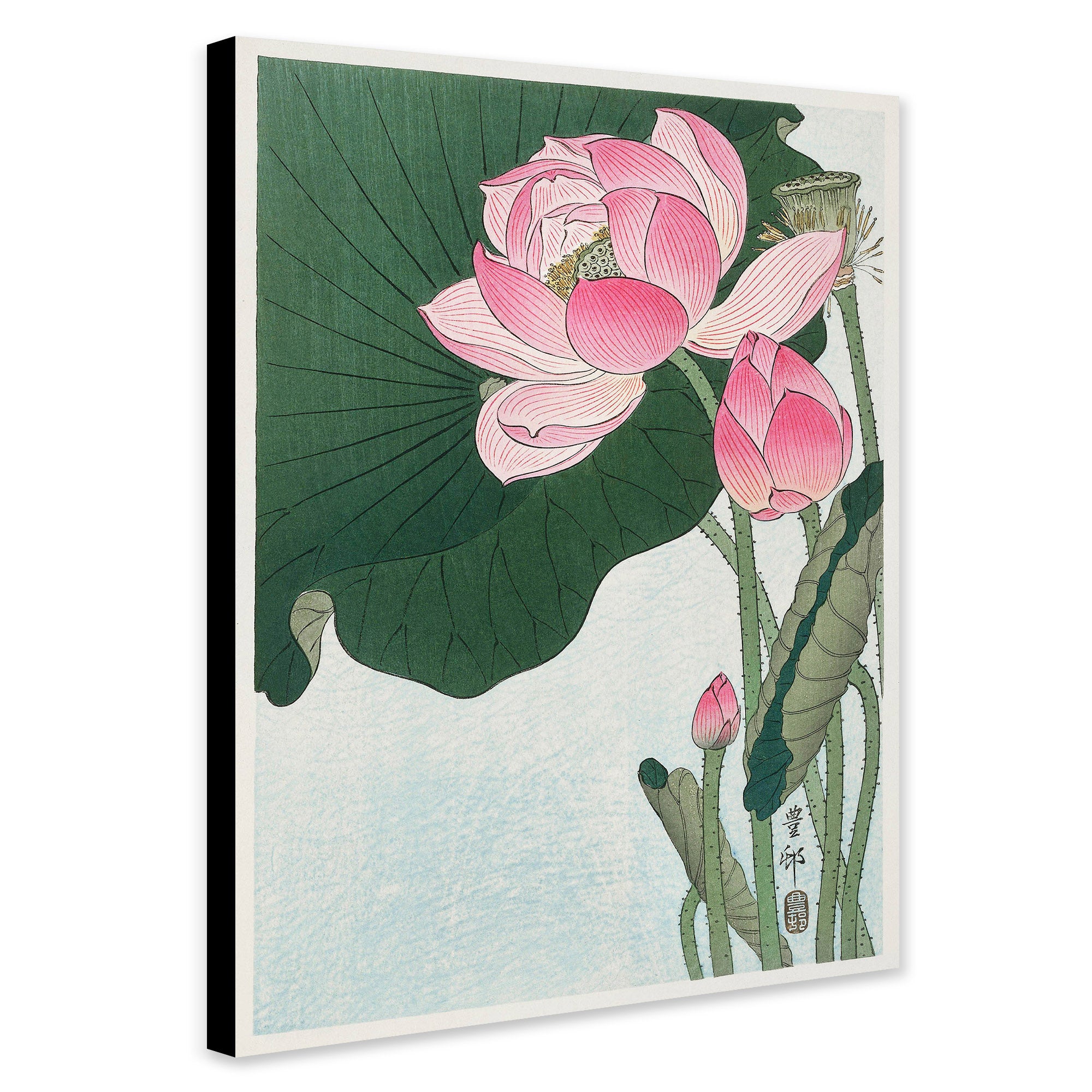 Blooming Lotus Flowers by Ohara Koson - Vintage Japanese Wall Art - Canvas Wall Art Framed  Print - Various Sizes