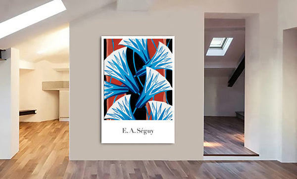 Blue Red Flower Pattern - Vintage - by E. A. Seguy - Canvas Wall Art Framed Print - Various Sizes