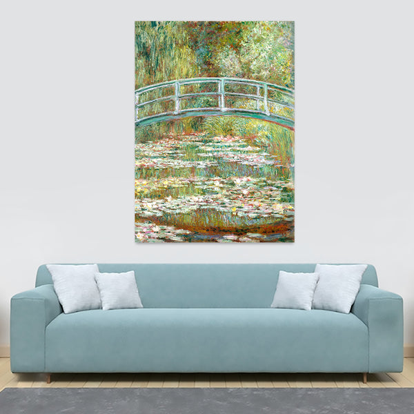 Bridge Over A Pond Of Water Lilies by Claude Monet - Canvas Wall Art Framed Print - Various Sizes