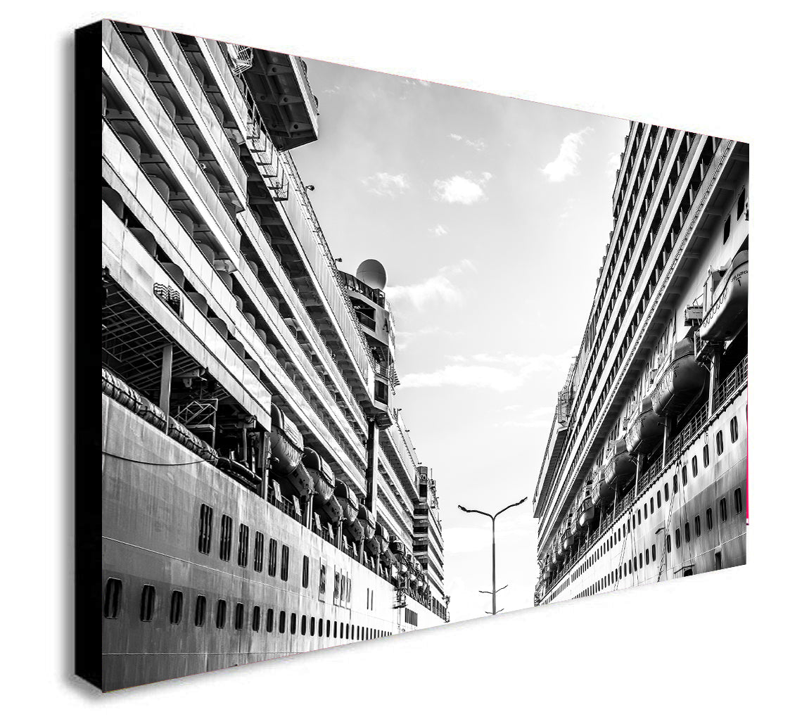 Cruise Ships -  Abstract - Black and White - Modern Canvas Wall Art Framed Print - Various Sizes