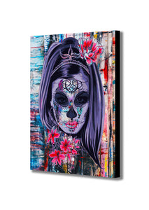 Candy Skull - Day Of the Dead Female Graffiti - Canvas Wall Art Framed Print - Various Sizes