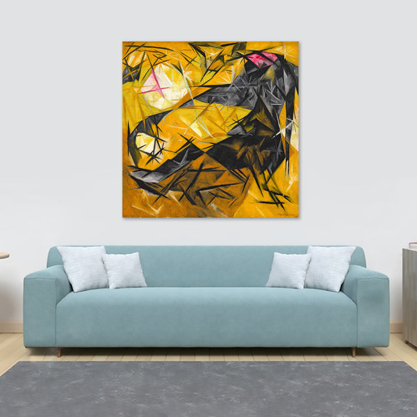 Cats - Abstract - Rose Black and Yellow By Natalia Goncharova - Framed Canvas Wall Art Print - Various Sizes