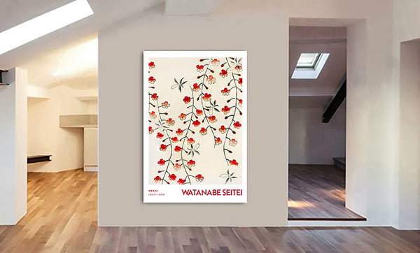 Cherry Tree Flower Japanese Art by Watanabe Seitei - Canvas Wall Art Framed Print - Various Sizes
