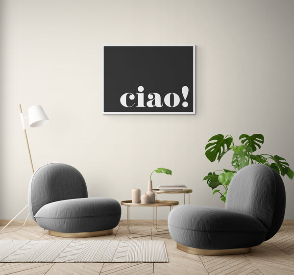 Ciao! dark - Typographic Art - Canvas Wall Art Framed Print - Various Sizes