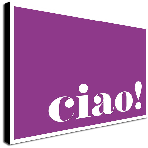 Ciao! purple - Typographic Art - Canvas Wall Art Framed Print - Various Sizes