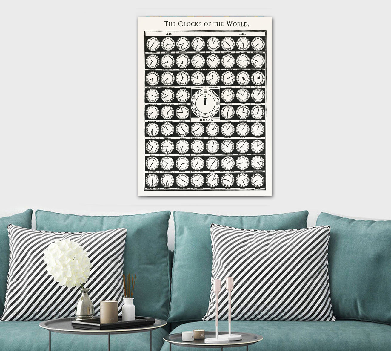 Clocks Of The World - Vintage - Canvas Wall Art Framed Print - Various Sizes