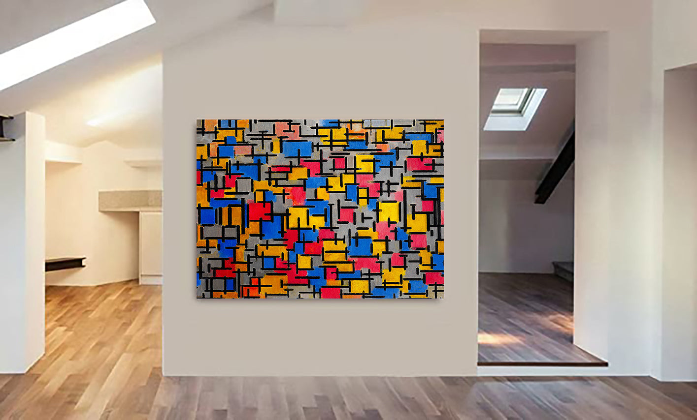 Composition - 1916 - Abstract by Piet Mondrian - Canvas Wall Art Framed Print - Various Sizes