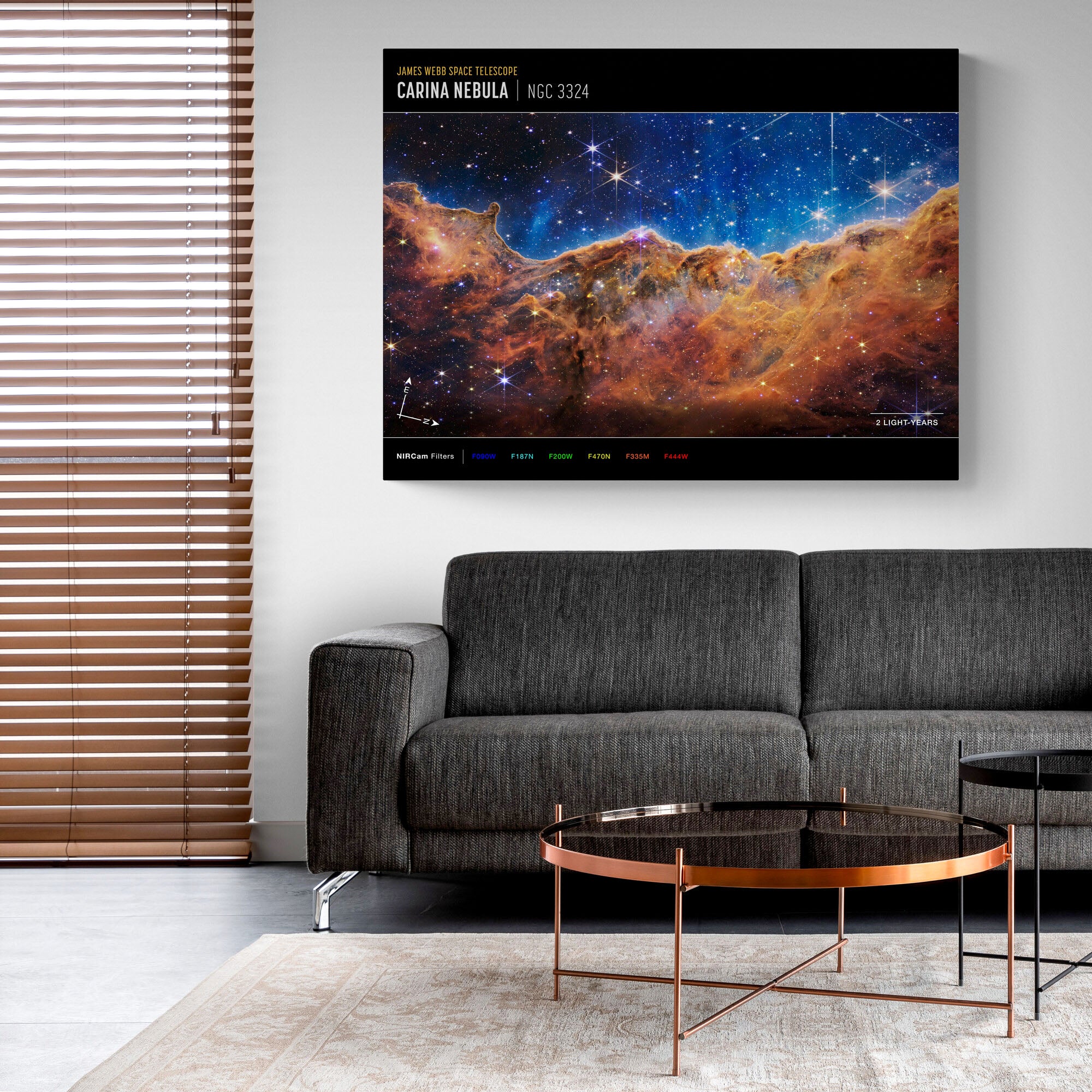 Cosmic Cliffs in the Carina Nebula from NASA’s James Webb Space Telescope Wall Art (NIRCam Compass Image) - Canvas Wall Art Framed Print - Various Sizes