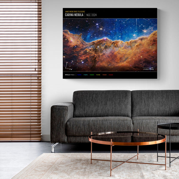 Cosmic Cliffs in the Carina Nebula from NASA’s James Webb Space Telescope Wall Art (NIRCam Compass Image) - Canvas Wall Art Framed Print - Various Sizes