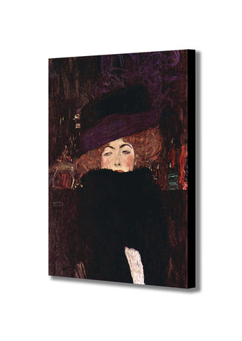 Dame mit Hut und Federboa by Gustav Klimt - Canvas Wall Art Framed Print - Various Sizes