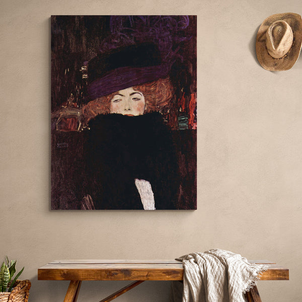 Dame mit Hut und Federboa by Gustav Klimt - Canvas Wall Art Framed Print - Various Sizes