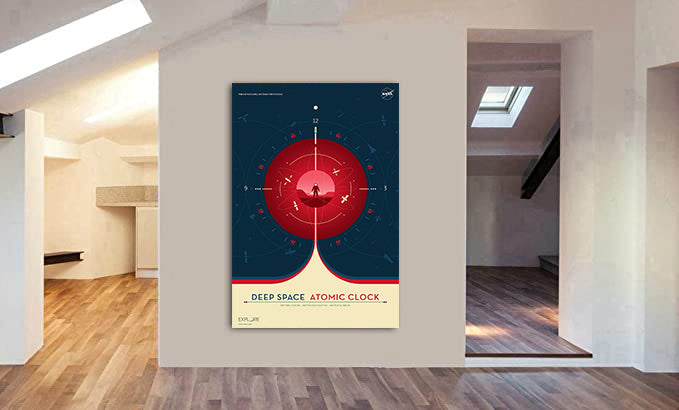 Deep Space Atomic Clock Poster - red version - Canvas Wall Art Framed Print.