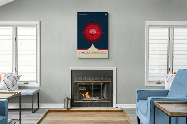 Deep Space Atomic Clock Poster - red version - Canvas Wall Art Framed Print.