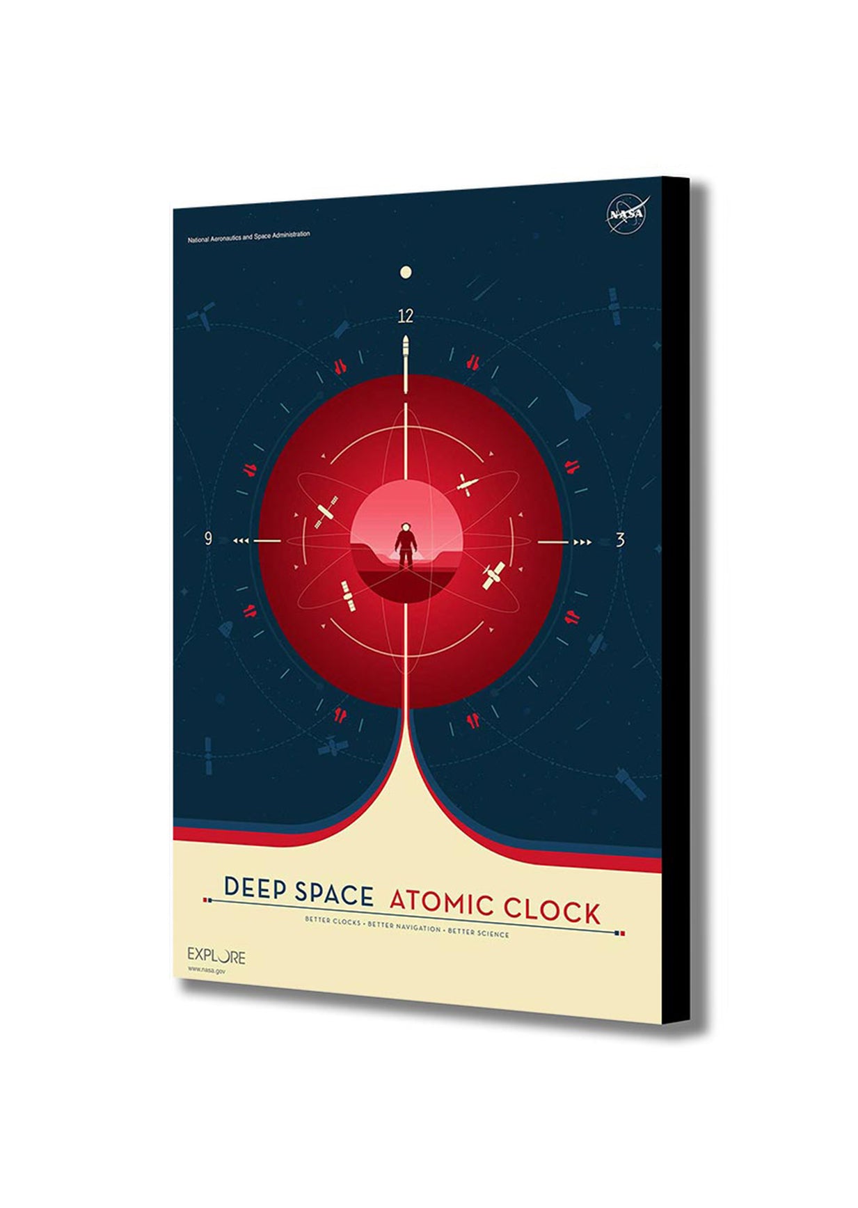 Deep Space Atomic Clock Poster - red version - Canvas Wall Art Framed Print.