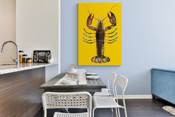 Lobster Yellow - Vintage - Canvas Wall Art Framed Print - Various Sizes
