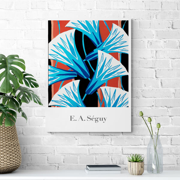 Blue Red Flower Pattern - Vintage - by E. A. Seguy - Canvas Wall Art Framed Print - Various Sizes