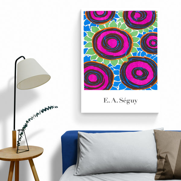 Pink Blue Green Flower Pattern - Vintage - by E. A. Seguy - Canvas Wall Art Framed Print - Various Sizes