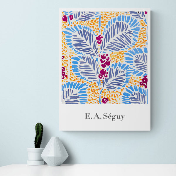Yellow Blue Flower Pattern - Vintage - by E. A. Seguy - Canvas Wall Art Framed Print - Various Sizes