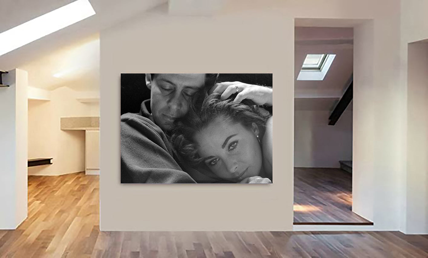 Elizabeth Taylor, Held By Her Husband - Fashion Photography By Toni Frissell - Canvas Wall Art Framed Print - Various Sizes