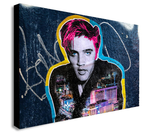 Elvis Presley - Graffiti - Canvas Wall Art Framed Print - Various Sizes