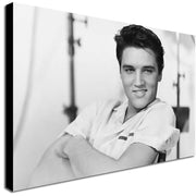 Elvis Presley Smile - Black and White Photo - Canvas Wall Art Framed Print - Various Sizes