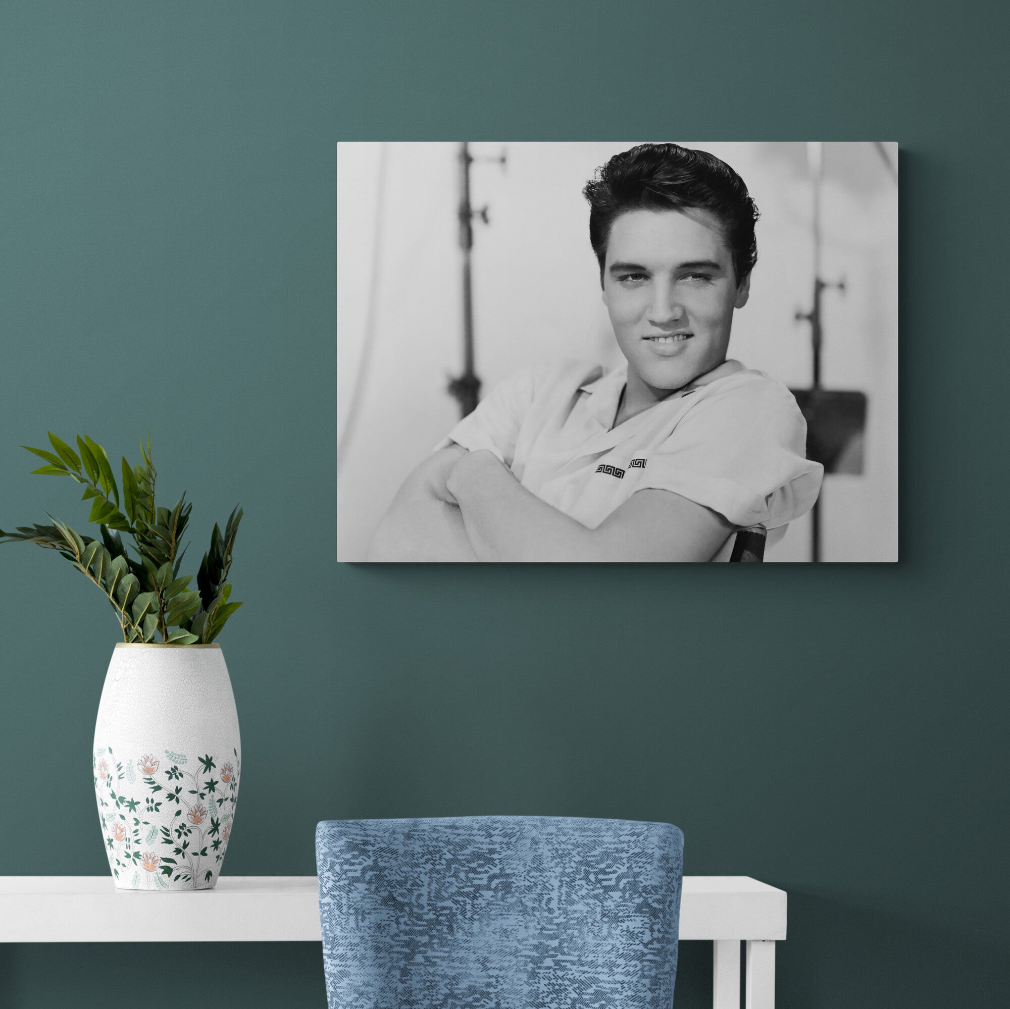 Elvis Presley Smile - Black and White Photo - Canvas Wall Art Framed Print - Various Sizes