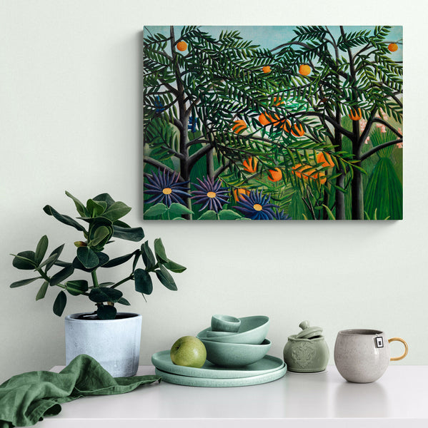 Exotic Forest by Henri Rousseau  - Canvas Wall Art Framed Print - Various Sizes