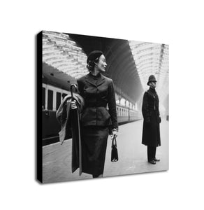 Fashion Model in Paddington Station, London, By Toni Frissell 1951 - Framed Canvas Wall Art Print - Various Sizes