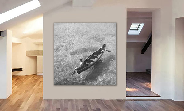 Fashion Photograhy - Model On Boat In Montego Bay by Toni Frissell - Framed Canvas Wall Art Print - Various Sizes