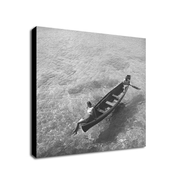 Fashion Photograhy - Model On Boat In Montego Bay by Toni Frissell - Framed Canvas Wall Art Print - Various Sizes