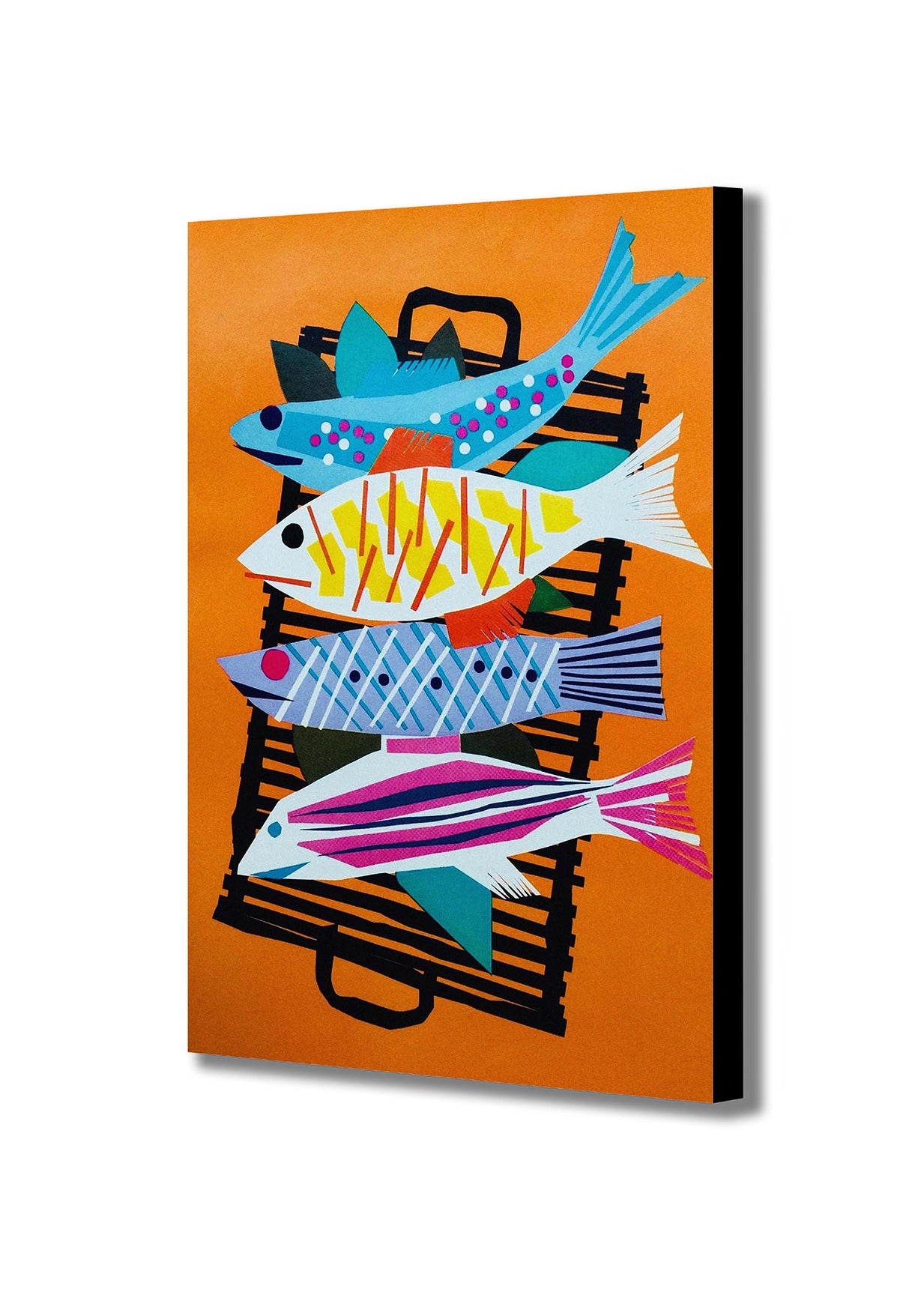 Fish Illustration Abstract by Fritz Bühler 1958 - Canvas Wall Art Framed Print - Various Sizes
