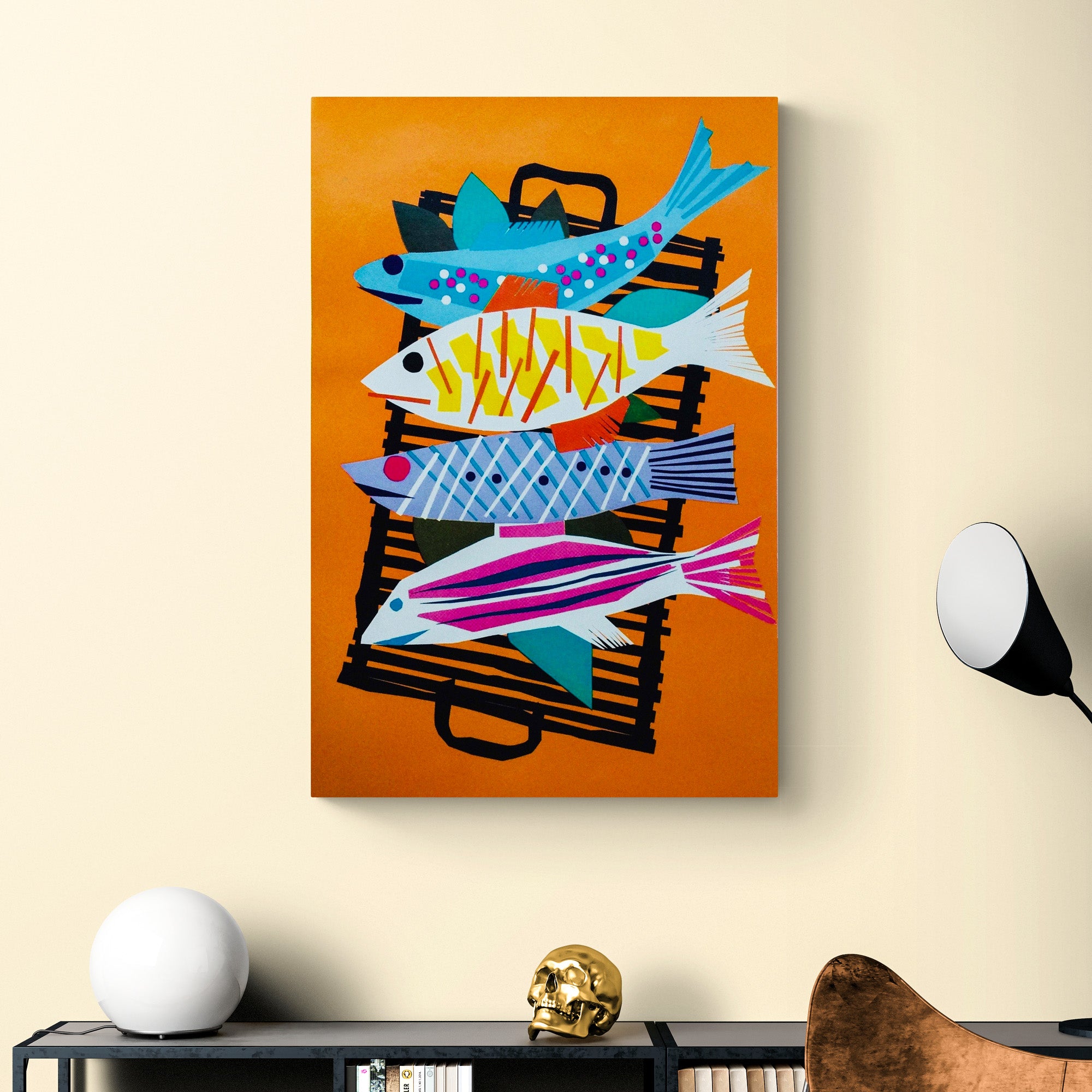 Fish Illustration Abstract by Fritz Bühler 1958 - Canvas Wall Art Framed Print - Various Sizes