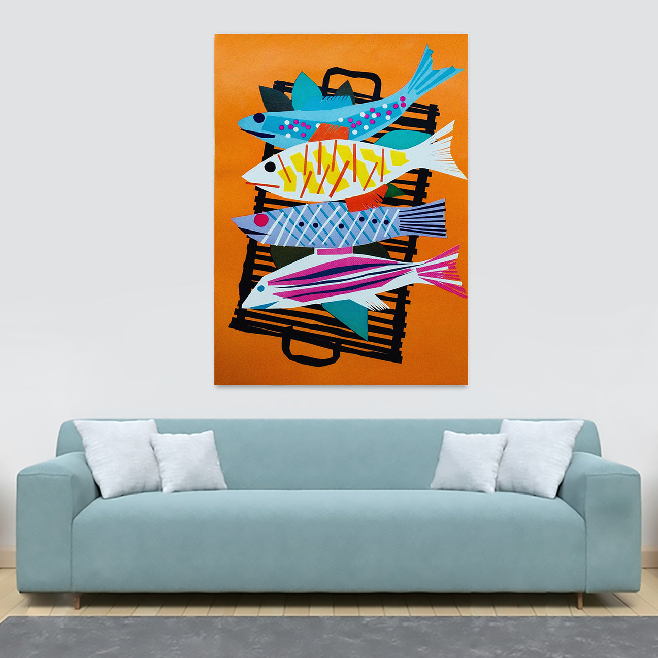 Fish Illustration Abstract by Fritz Bühler 1958 - Canvas Wall Art Framed Print - Various Sizes