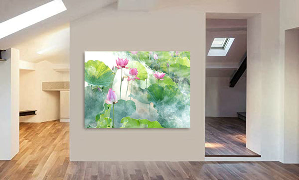 Flower - Lotus Summer - Canvas Wall Art Framed  Print -Various Sizes