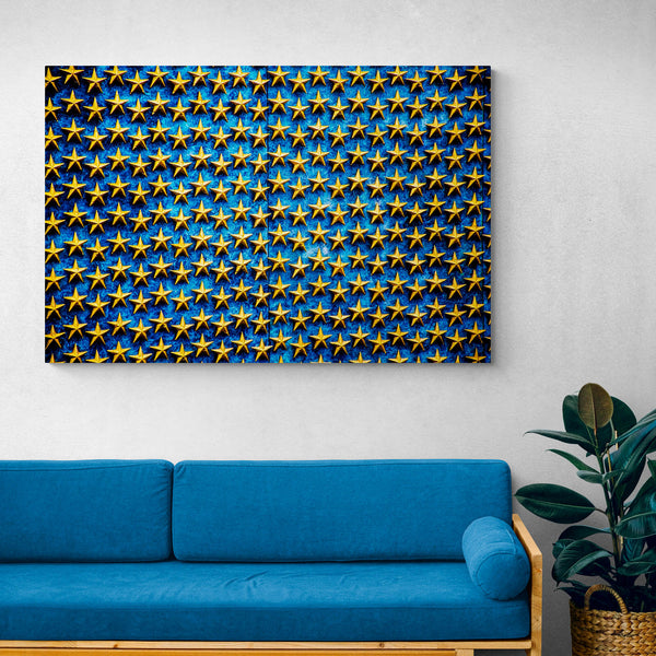 Golden Star Pattern Abstract Wall Art - Canvas Wall Art Framed Print. Various Sizes