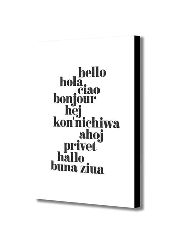 Hello Translated light - Typographic Art - Canvas Wall Art Framed Print - Various Sizes