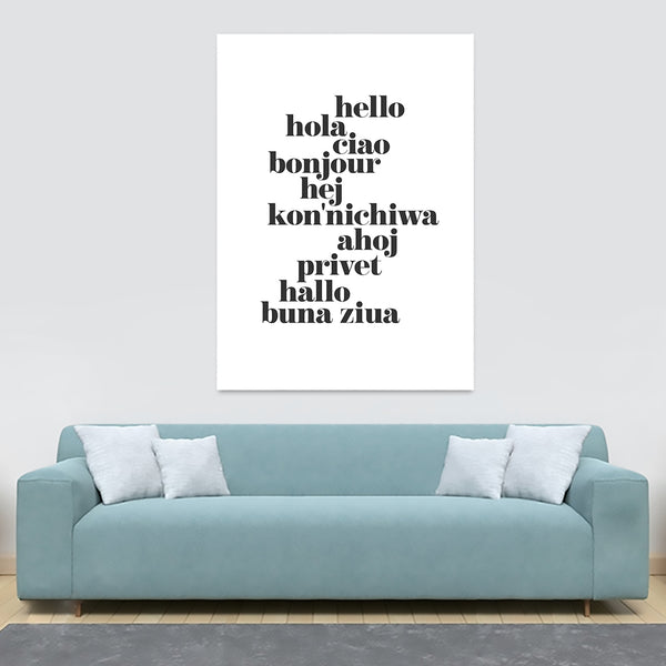 Hello Translated light - Typographic Art - Canvas Wall Art Framed Print - Various Sizes